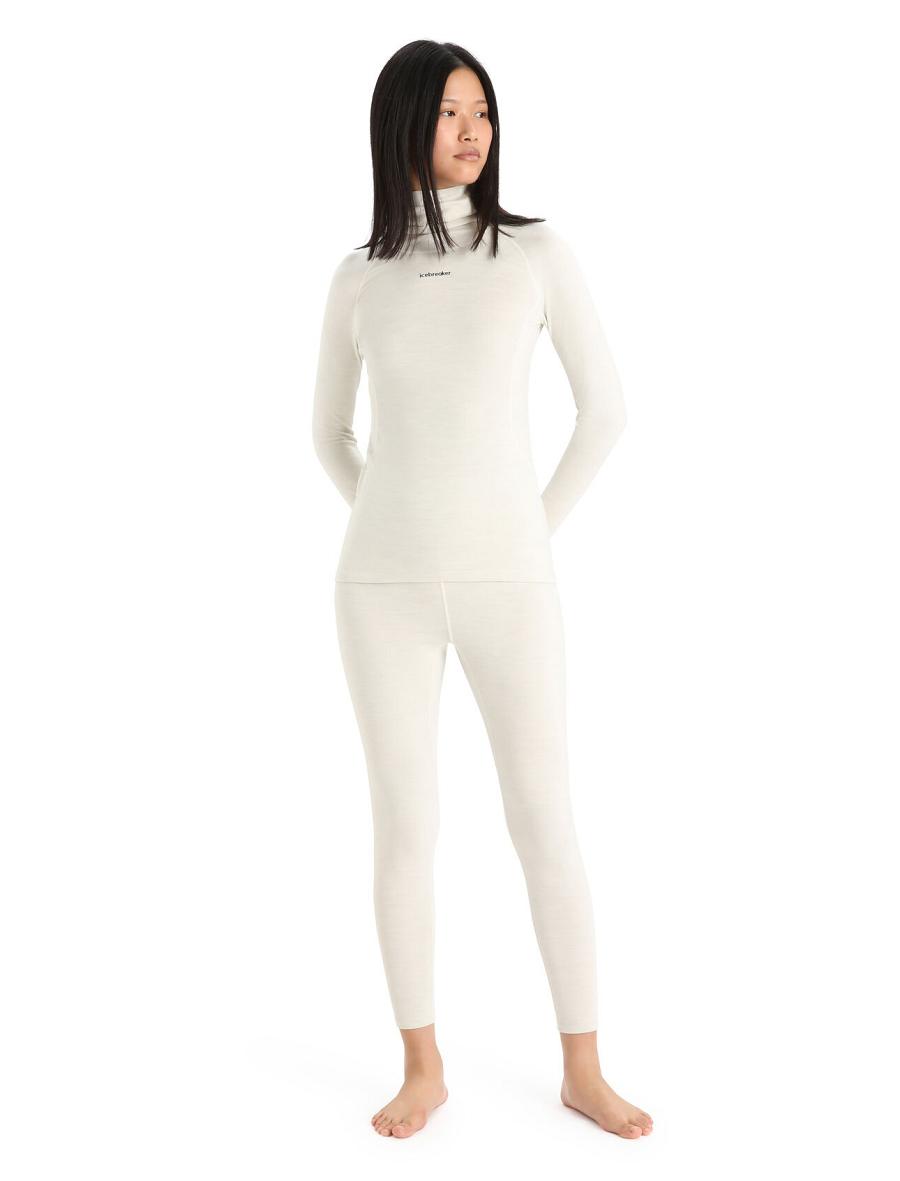 Women's Icebreaker MerinoFine™ Long Sleeve Roll Neck Base Layers Ecru Heather | CA 1052RVDW